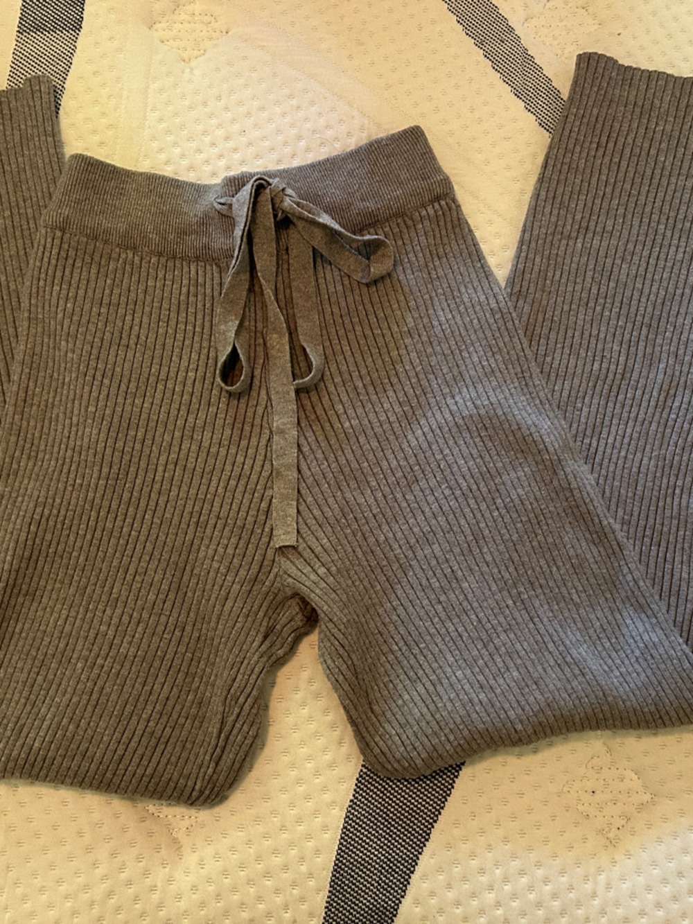 Ribbed Knit Drawstring Women's Sweater Pants - Gray